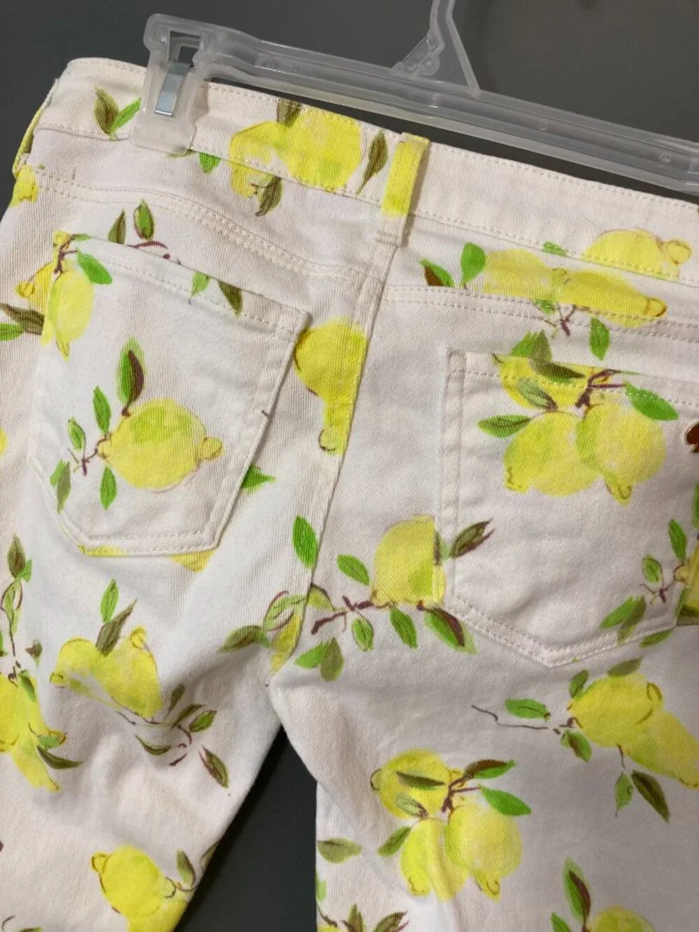Kate Spade Broome Street Lemon Print Skinny Ankle Jeans Size 28 White Yellow